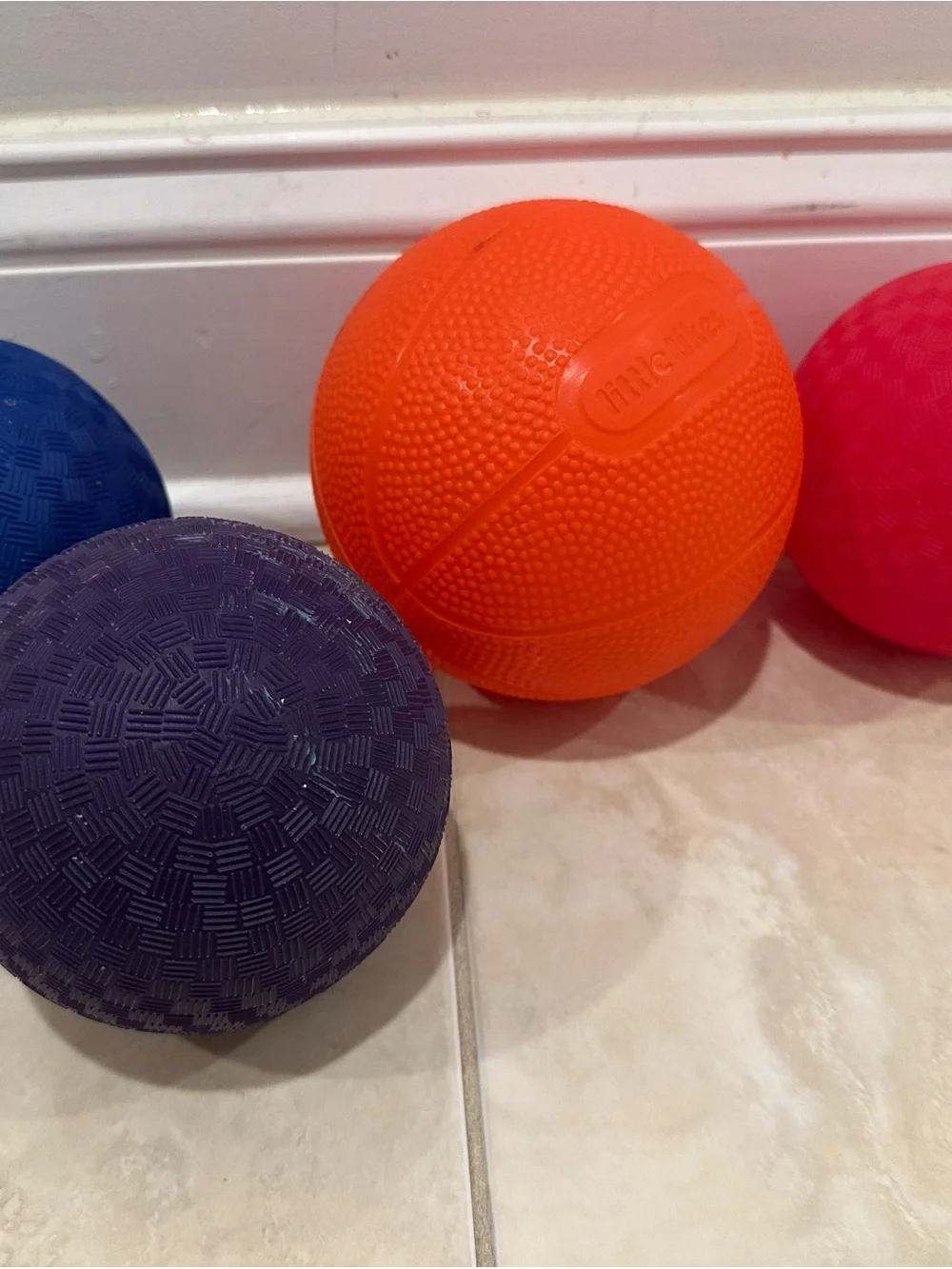 Set of Four Colorful Rubber Playground Balls - Orange, Blue, Pink, Navy Catch